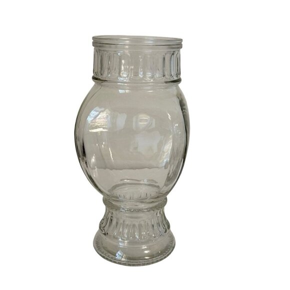 Vintage Clear Glass Square Apothecary Jar Ribbed Panels Dotted Bottom - Picture 7 of 10